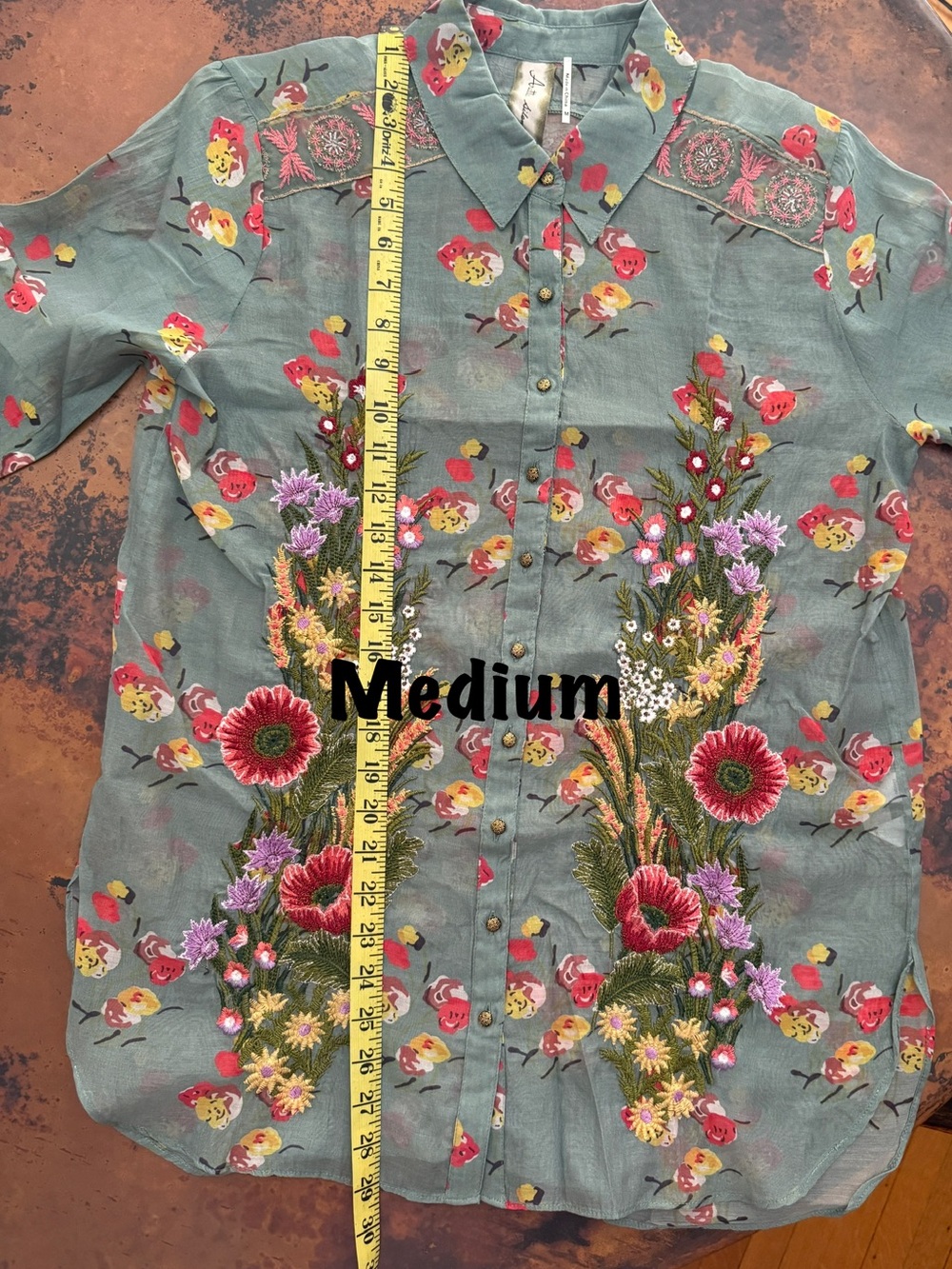 Aratta Mia Grace Floral Embroidered Olive Fall Blouse NWT #cottagecore - Picture 10 of 13